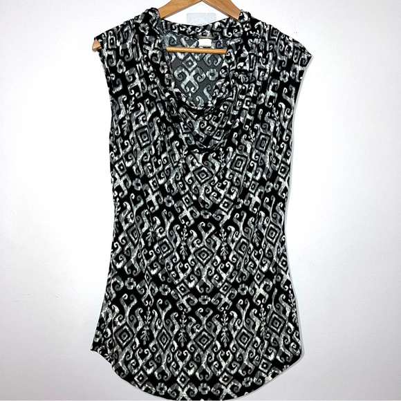 Valerie Bertinelli Sheath Dress/Top Black White Geometric Pattern - Picture 1 of 5
